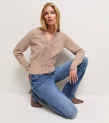 Light Mink Lace Placket Cardigan