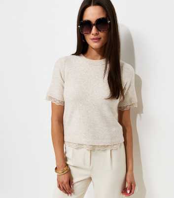 Oatmeal Lace Trim Knit T-Shirt