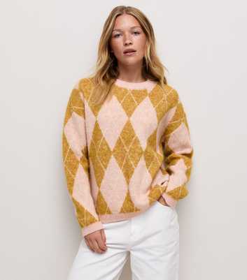 Pink Argyle Knit Jumper with Wool