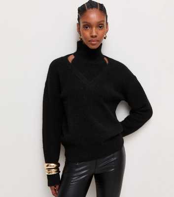 Black High Neck Cut Out Jumper