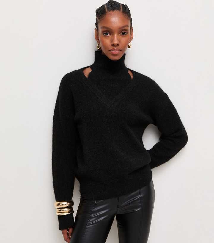 Black High Neck Cut Out Jumper