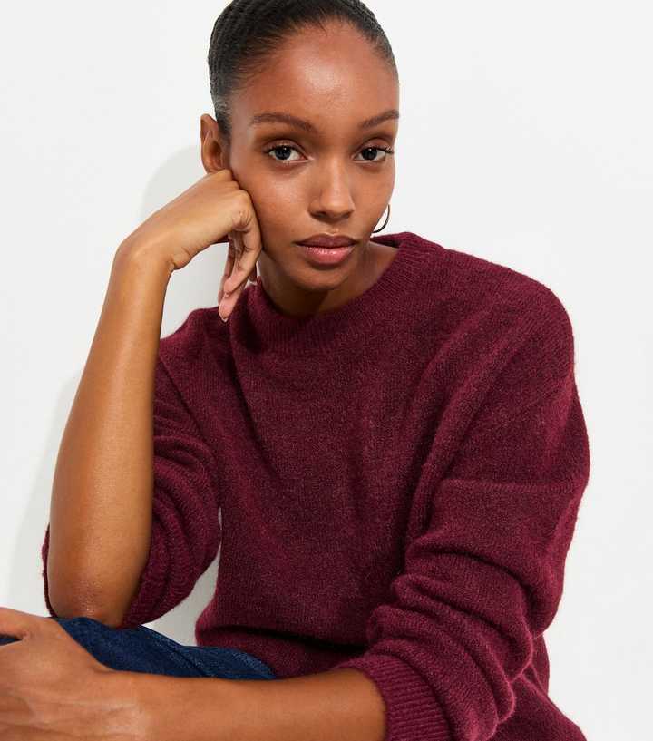 Burgundy Crew Neck Knitted Jumper