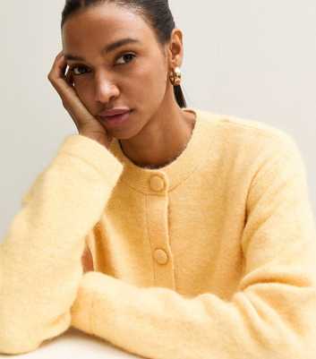 Light Yellow Knitted Front Pocket Cardigan with Wool