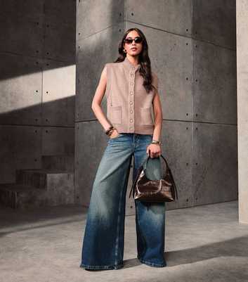 Mink Knitted Funnel Neck Waistcoat with Wool