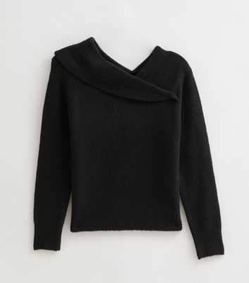 Black Wrap Over Bardot Neck Jumper
