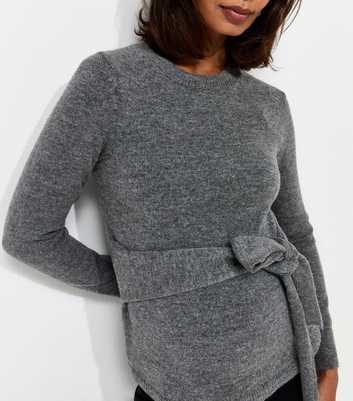 Maternity Grey Tie Front Knitted Jumper