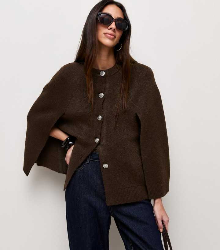 Dark Brown Button Through Cape Cardigan