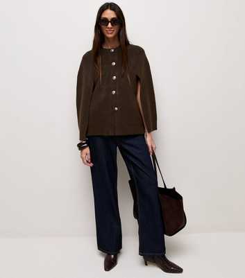 Dark Brown Button Through Cape Cardigan