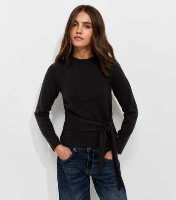 Black Knitted Tie Front Jumper