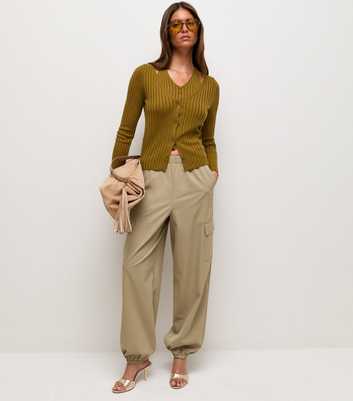 Dark Khaki Lightweight Rib Knit 2 In 1 Cardigan