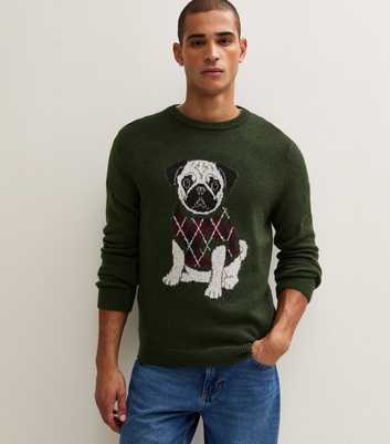 Dark Green Regular Fit Argyle Pug Knitted Jumper