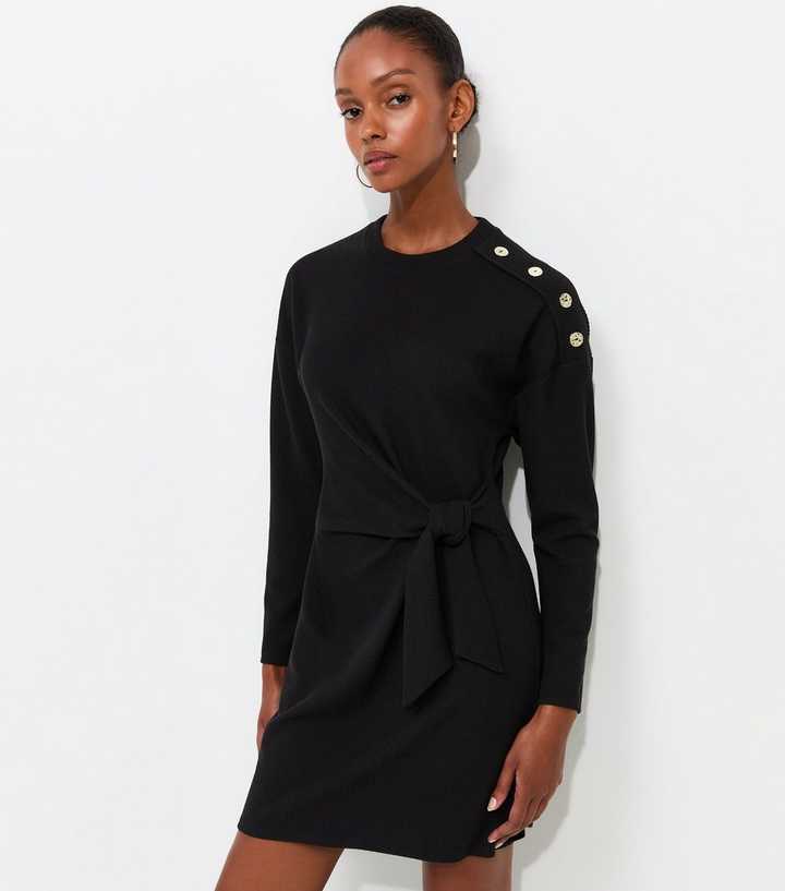 Black Ribbed Long Sleeve Mini Dress