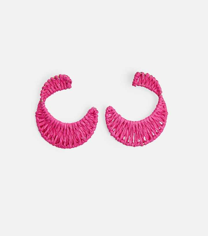 Public Desire Dark Pink Woven Half Hoop Earrings