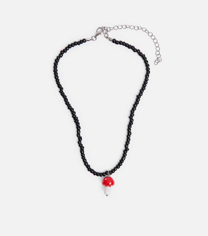 Public Desire Black Beaded Mushroom Pendant Necklace