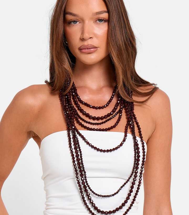 Public Desire Dark Brown Layered Bead Necklace