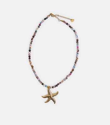 Public Desire Gold Tone Beaded Starfish Pendant Necklace
