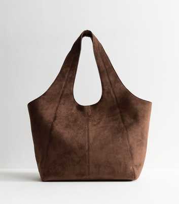 Dark Brown Faux Suede Apron Tote Bag