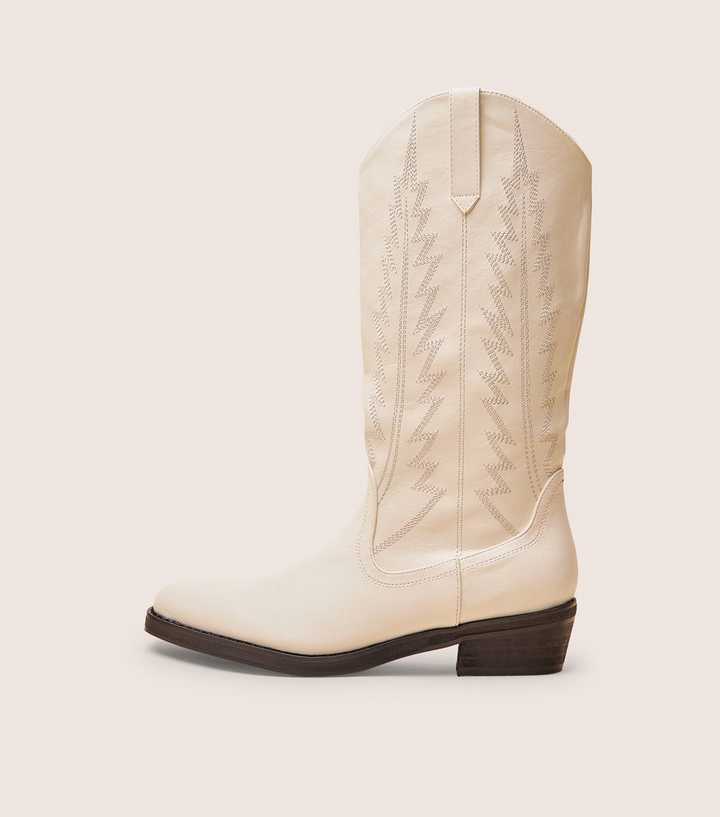 Public Desire White Kobo Faux Leather Western Cowboy Boots