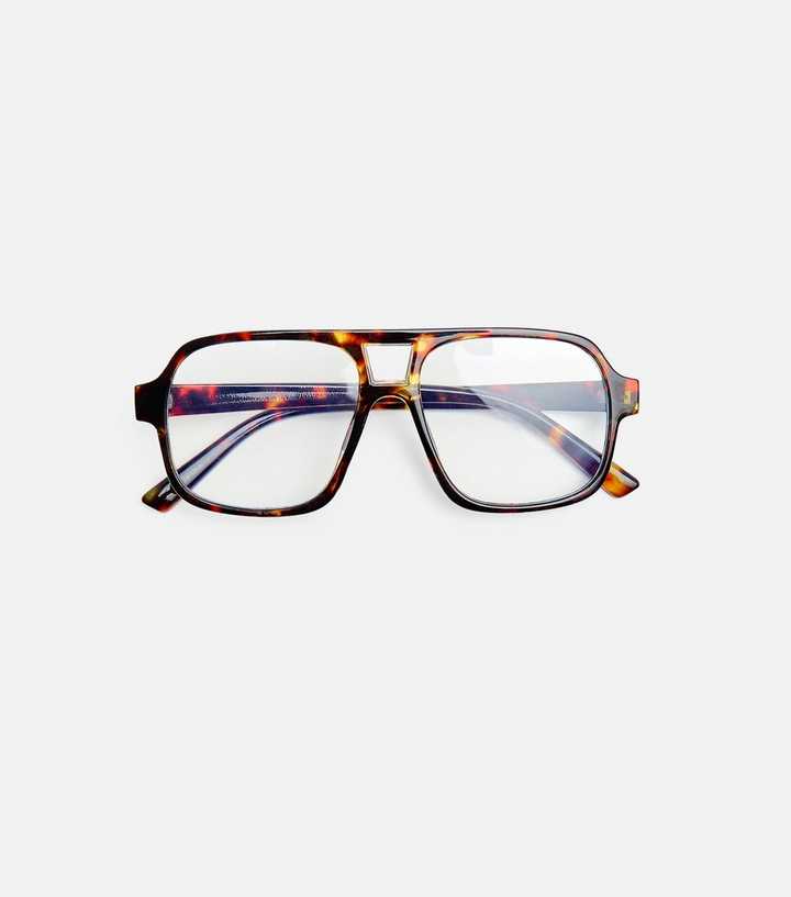 Public Desire Brown Oversized Clear Lens Aviator Sunglasses