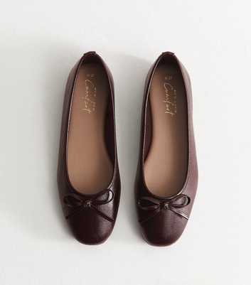 Dark Burgundy Faux Leather Square Toe Ballerina Flats