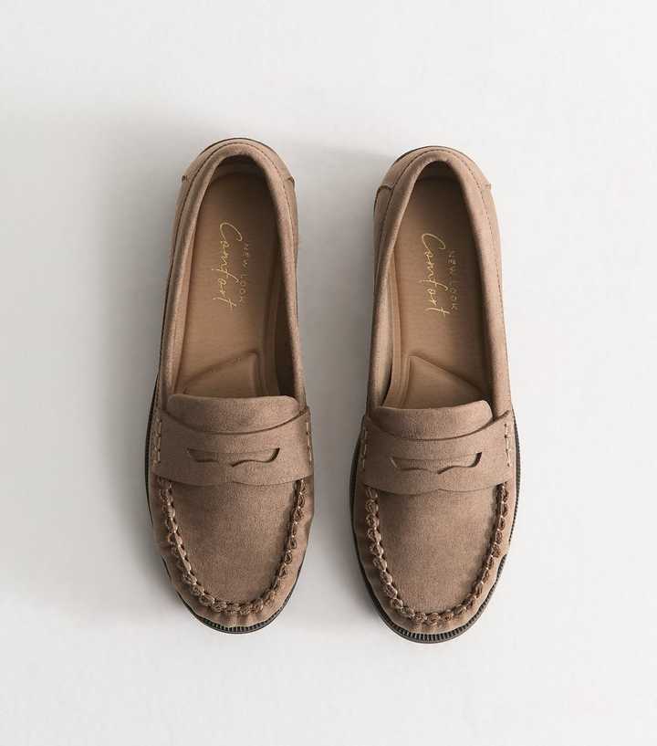 Light Brown Faux Suede Penny Slot Loafers