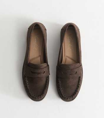 Dark Brown Faux Suede Penny Slot Loafers