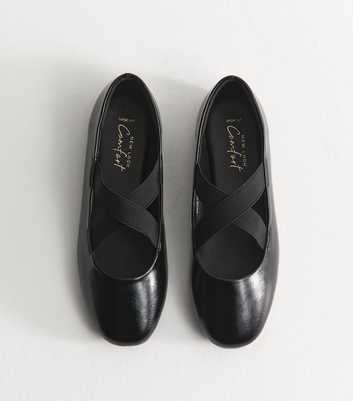 Wide Fit Black Faux Leather Crossover Strap Mary Jane Flats