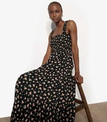 Apricot Green Ditsy Print Tiered Midi Dress