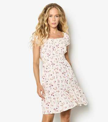 Apricot Cream Floral Print Milkmaid Mini Dress