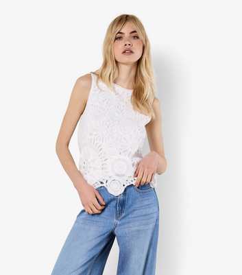 Apricot White Crochet Sunflower Sleeveless Top