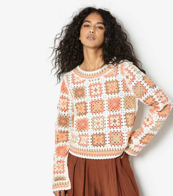 Apricot Pink Crochet Squares Jumper