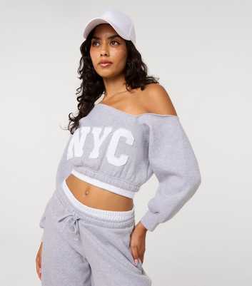 Pink Vanilla Grey NYC Logo Off the Shoulder Sweatshirt