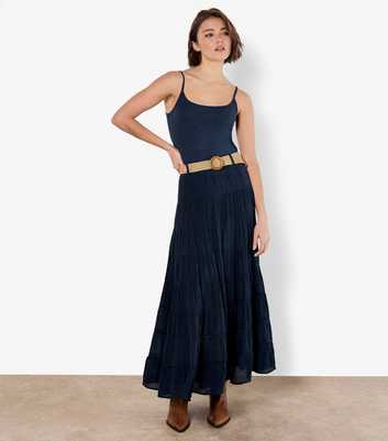 Apricot Navy Tiered Shimmer Skirt