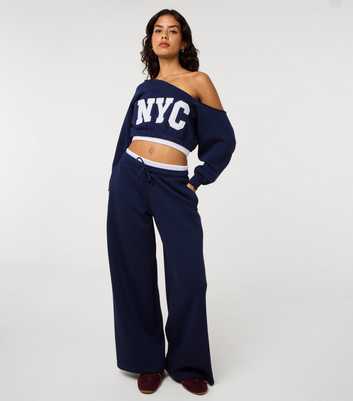 Pink Vanilla Navy Contrast Waistband Wide Leg Joggers