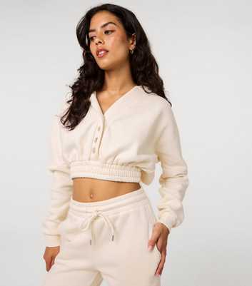Pink Vanilla Cream Press Stud Cropped Hoodie