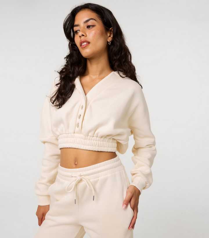 Pink Vanilla Cream Press Stud Cropped Hoodie