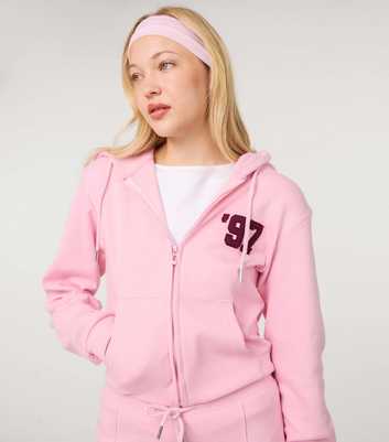 Pink Vanilla Light Pink 1997 Embroidered Zip Crop Hoodie