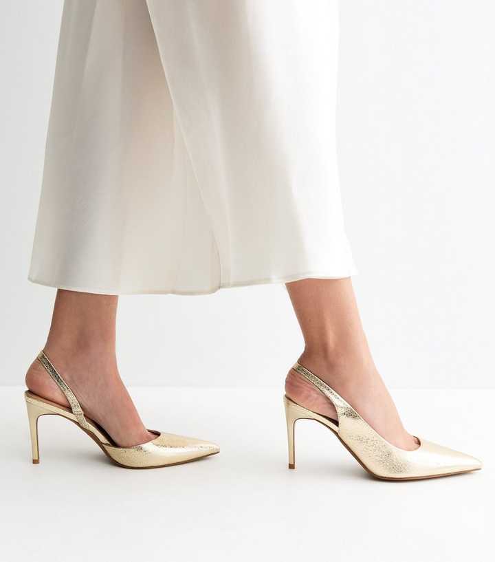 Gold Faux Leather Slingback Court Shoes