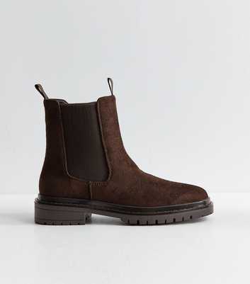 Dark Brown Faux Suede Stitch Chelsea Boots