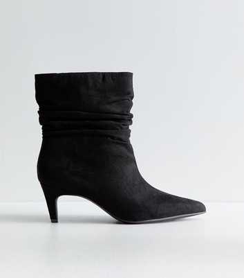 Black Faux Suede Slouch Ankle Boots