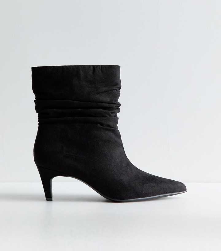 Black Faux Suede Slouch Ankle Boots
