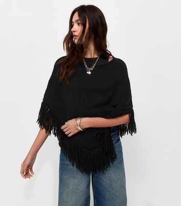 Black Knitted Fringe Poncho
