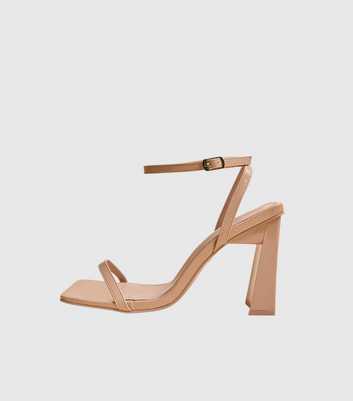 Public Desire Camel Charlotte Wide Fit Faux Patent Leather Square Toe Sandals