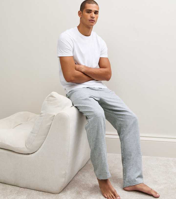 Blue Cotton Relaxed Fit Flannel Stripe Pyjama Bottoms