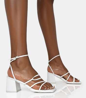 Public Desire White Dayla Wide Fit Faux Leather Block Heel Sandals