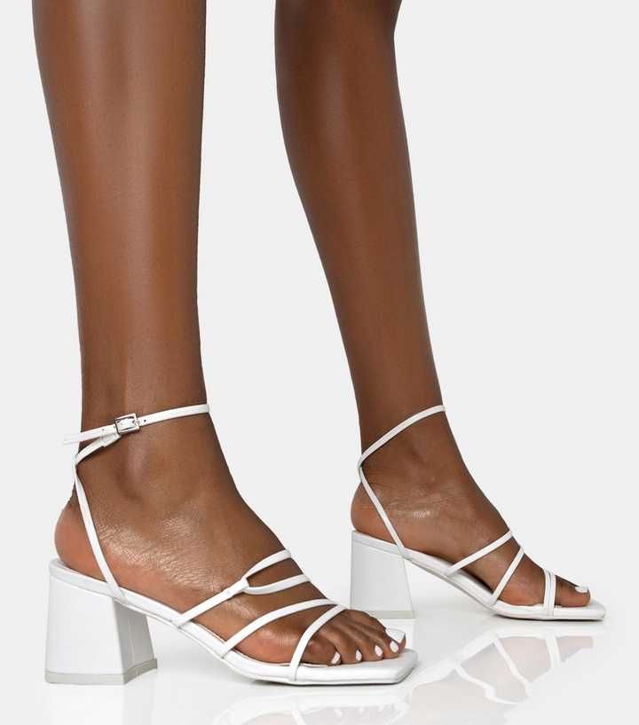 Public Desire White Dayla Wide Fit Faux Leather Block Heel Sandals