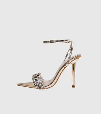 Public Desire Silver Icicle Jewel Faux Leather Pointed Toe Stiletto Sandals