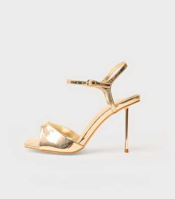 Public Desire Gold Vain Faux Leather Barely There Pencil Stiletto Sandals