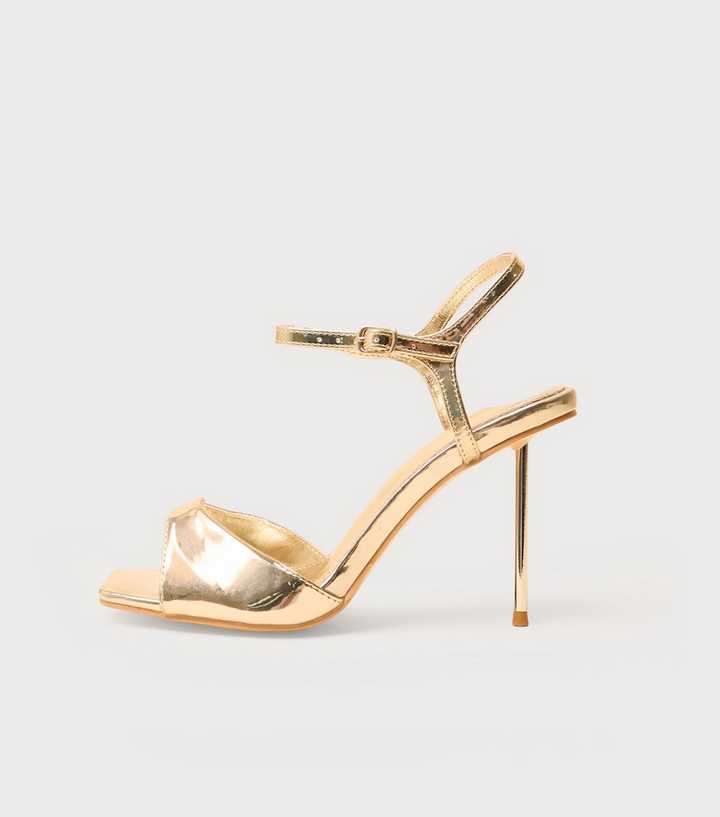 Public Desire Gold Vain Faux Leather Barely There Pencil Stiletto Sandals