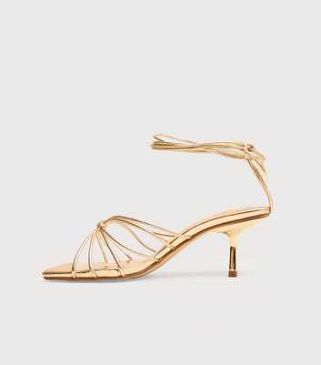 Public Desire Gold Nora Wide Fit Faux Leather Lace Up Strappy Sandals